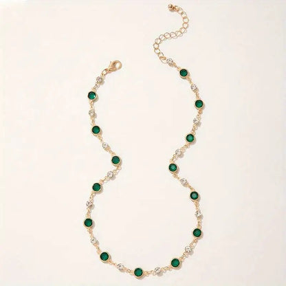 Gold Choker Necklace with Emerald and Diamond Accents – Dainty Stainless Steel Design with Extender