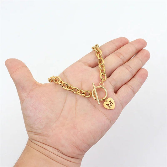 Gold Choker Necklace with Heart Initial Pendant – Personalized Paperclip Chain Jewelry for Women 1