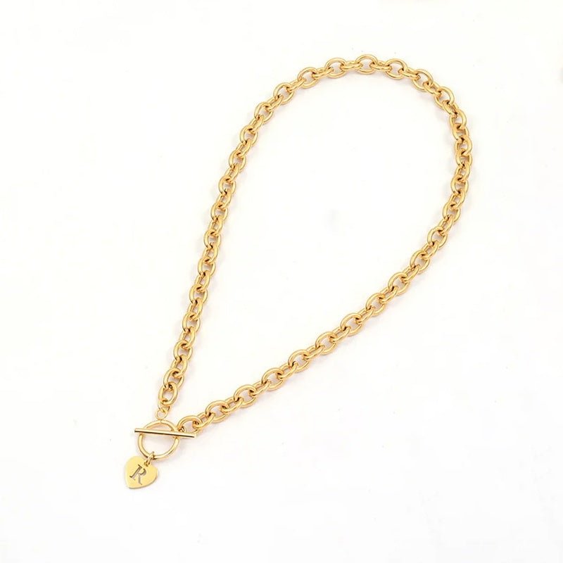 Gold Choker Necklace with Heart Initial Pendant – Personalized Paperclip Chain Jewelry for Women 2