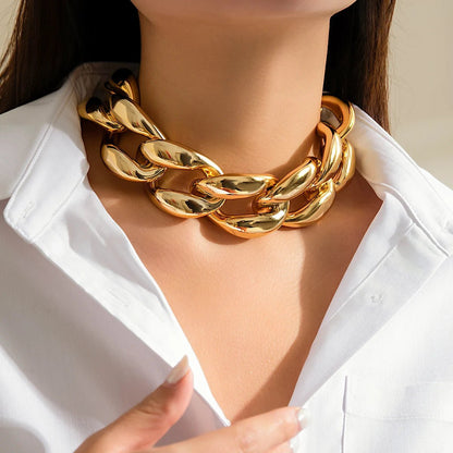 Gold Chunky Cuban Link Choker Necklace – Bold Statement Jewelry for Women, Adjustable Length 40+5cm