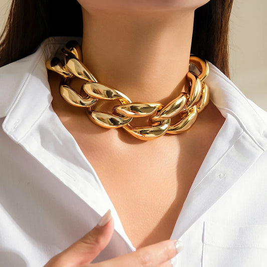 Gold Chunky Cuban Link Choker Necklace – Bold Statement Jewelry for Women, Adjustable Length 40+5cm