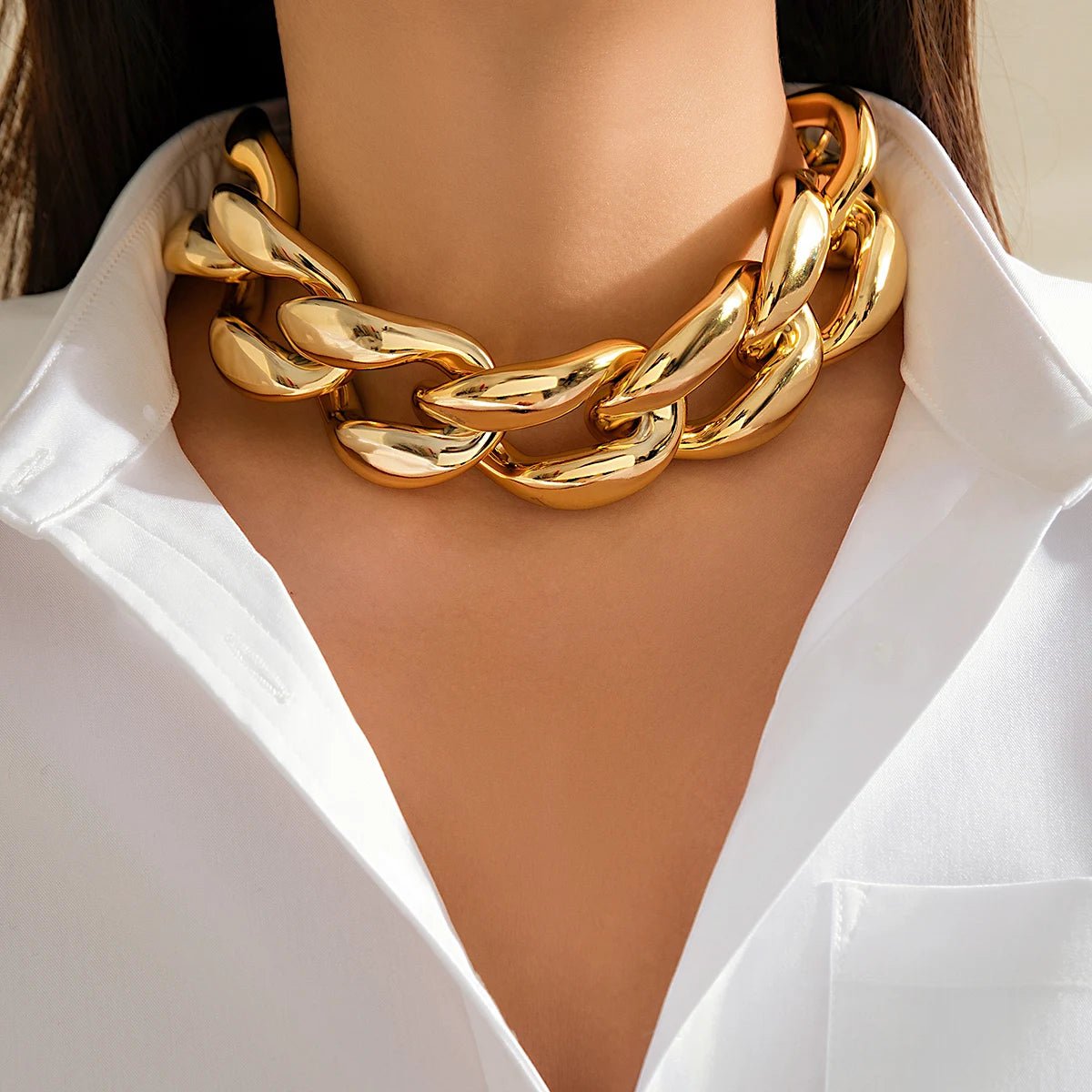 Gold Chunky Cuban Link Choker Necklace – Bold Statement Jewelry for Women, Adjustable Length 40+5cm