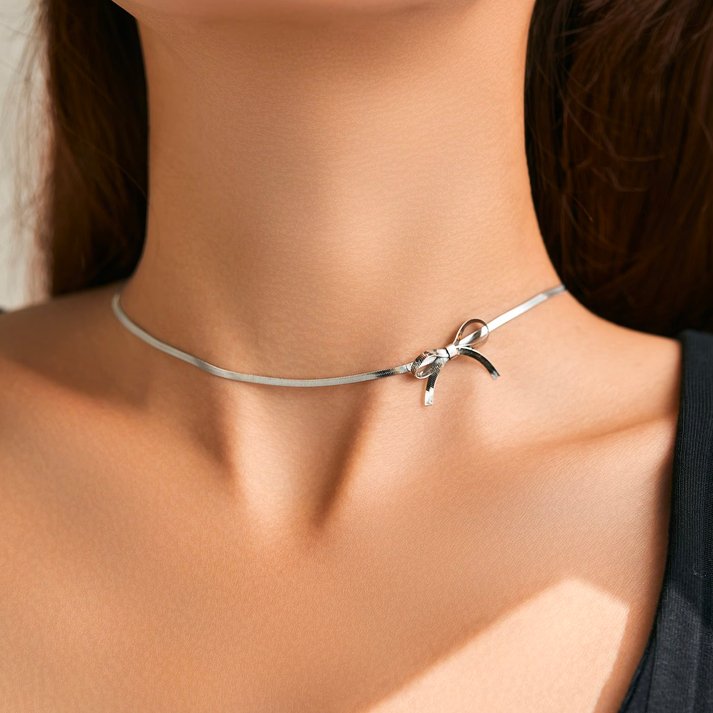 Gold Dainty Bow Necklace for Women – Elegant Stainless Steel Jewelry with Extender, Lightweight and Stylish 1