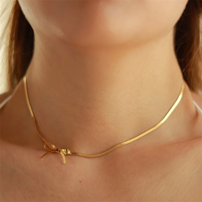 Gold Dainty Bow Necklace for Women – Elegant Stainless Steel Jewelry with Extender, Lightweight and Stylish 2