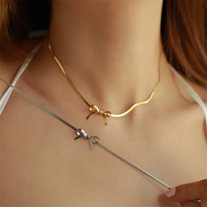Gold Dainty Bow Necklace for Women – Elegant Stainless Steel Jewelry with Extender, Lightweight and Stylish 3