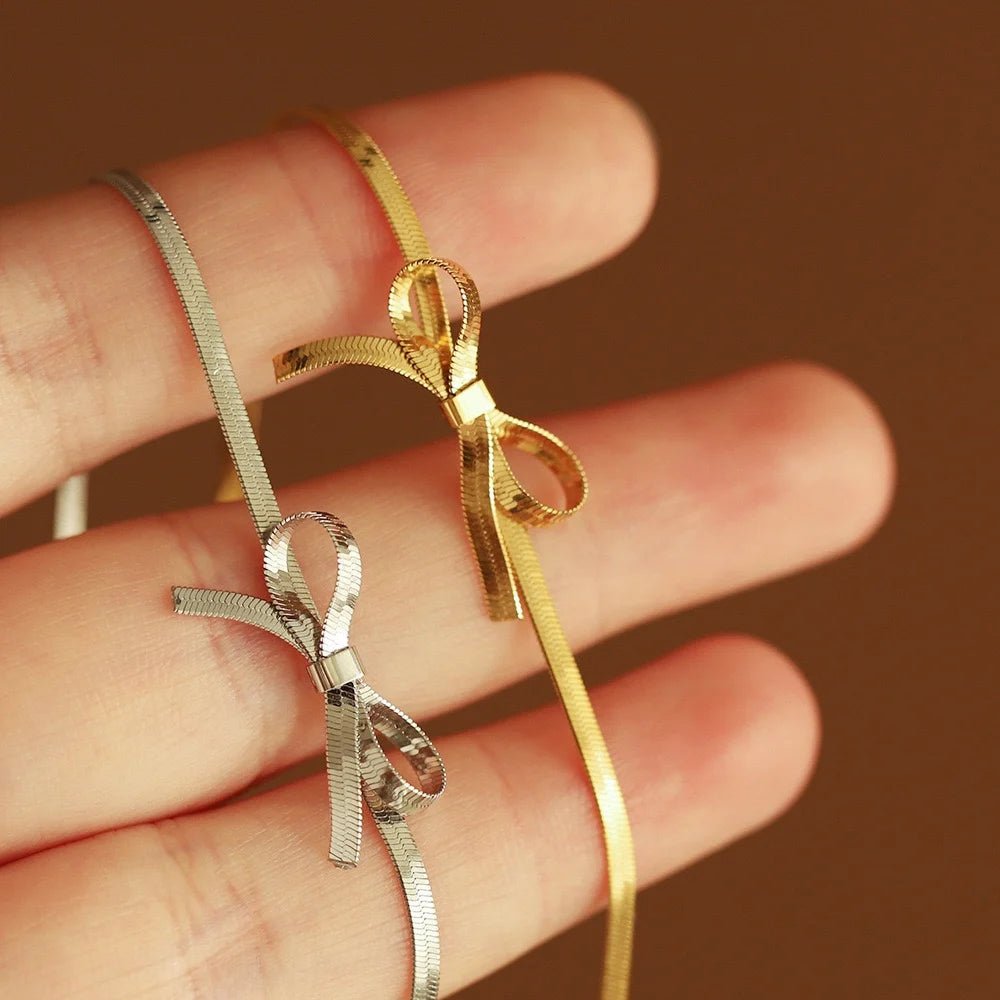 Gold Dainty Bow Necklace for Women – Elegant Stainless Steel Jewelry with Extender, Lightweight and Stylish 4