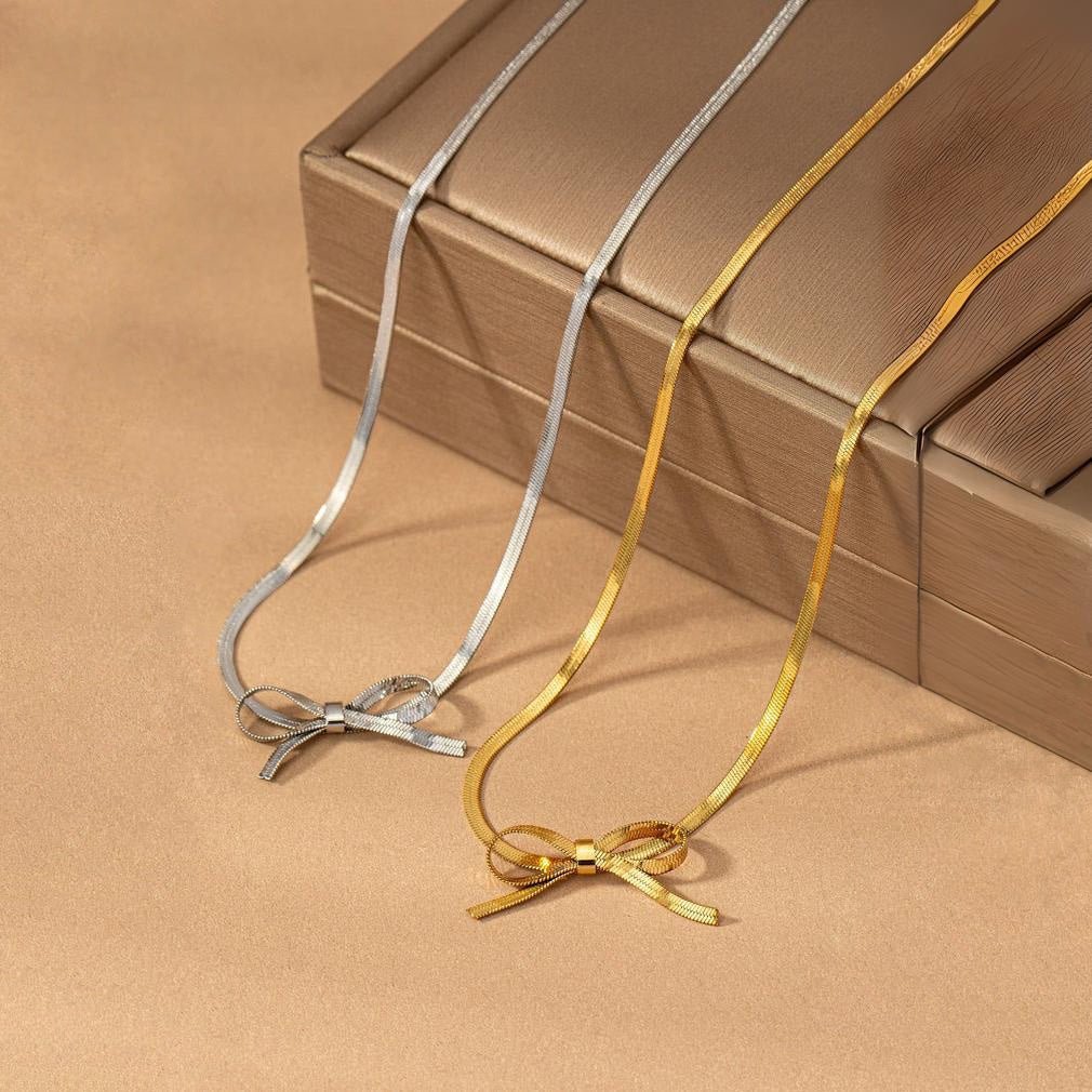 Gold Dainty Bow Necklace for Women – Elegant Stainless Steel Jewelry with Extender, Lightweight and Stylish 5