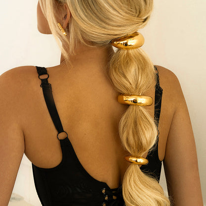 Gold Dome Ponytail Cuff - Hypoallergenic Stainless Steel-Plated Hair Accessory with Stretchy Band for Secure Fit 1