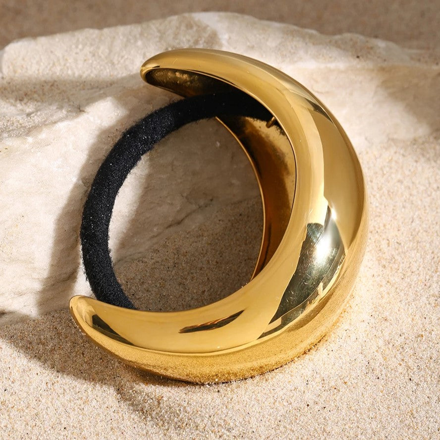 Gold Dome Ponytail Cuff - Hypoallergenic Stainless Steel-Plated Hair Accessory with Stretchy Band for Secure Fit 3