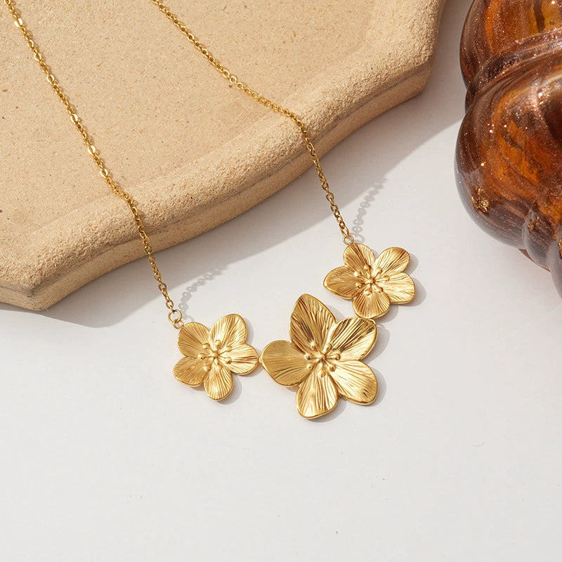 Gold Flower Necklace for Women – Bohemian Chic Design, Waterproof, Hypoallergenic, Stainless Steel with 18k Gold Plating, 18-Inch Length 3