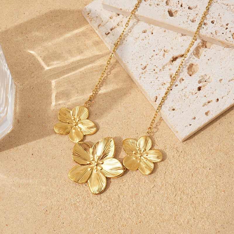 Gold Flower Necklace for Women – Bohemian Chic Design, Waterproof, Hypoallergenic, Stainless Steel with 18k Gold Plating, 18-Inch Length 4