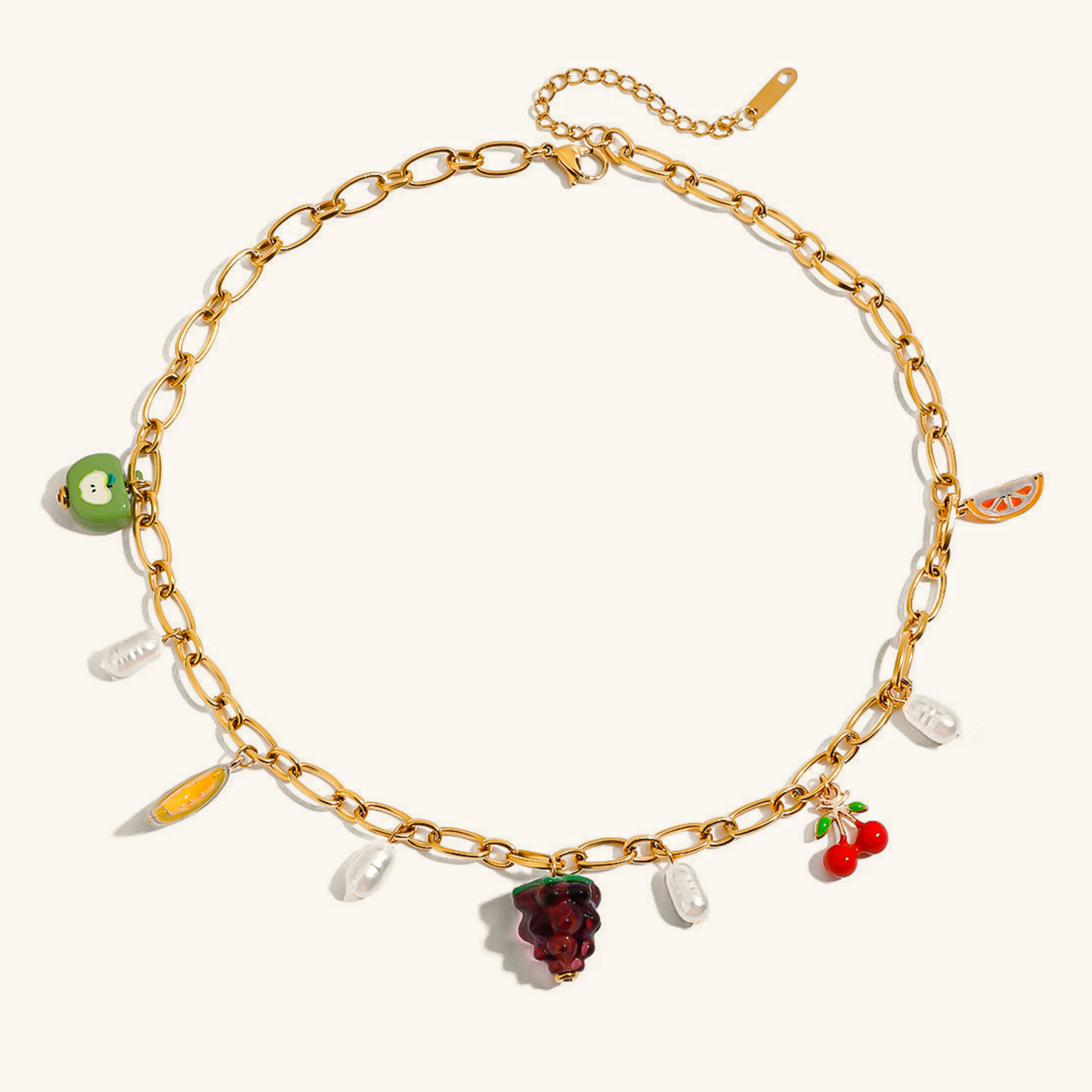 Gold Fruit Charm Necklace with Freshwater Pearls – Waterproof and Hypoallergenic 0
