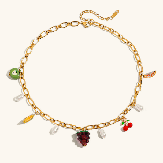 Gold Fruit Charm Necklace with Freshwater Pearls – Waterproof and Hypoallergenic 0