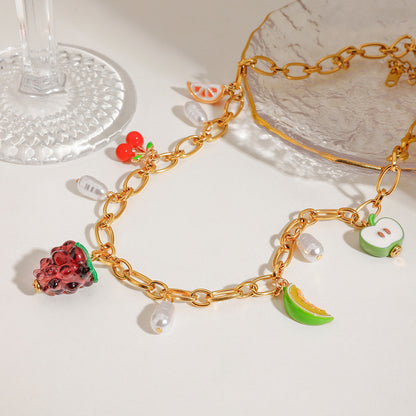 Gold Fruit Charm Necklace with Freshwater Pearls – Waterproof and Hypoallergenic 3