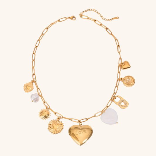 Gold Heart Locket Necklace with Freshwater Pearls on Paperclip Chain – Hypoallergenic and Waterproof Jewelry for Women 0