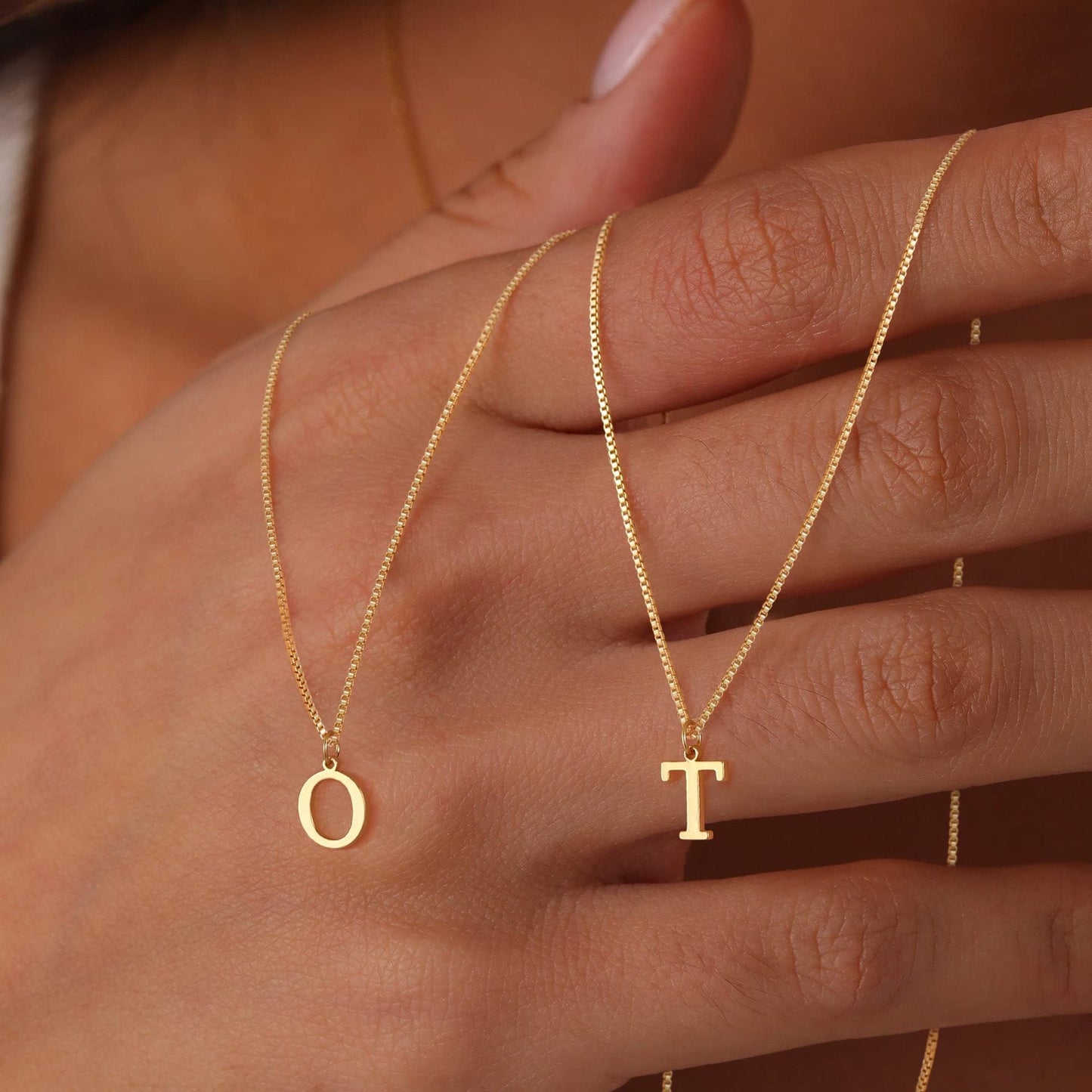 Gold Initial Necklace for Women, 14k Gold-Plated Minimal Serif Design, Adjustable Length Everyday Accessory