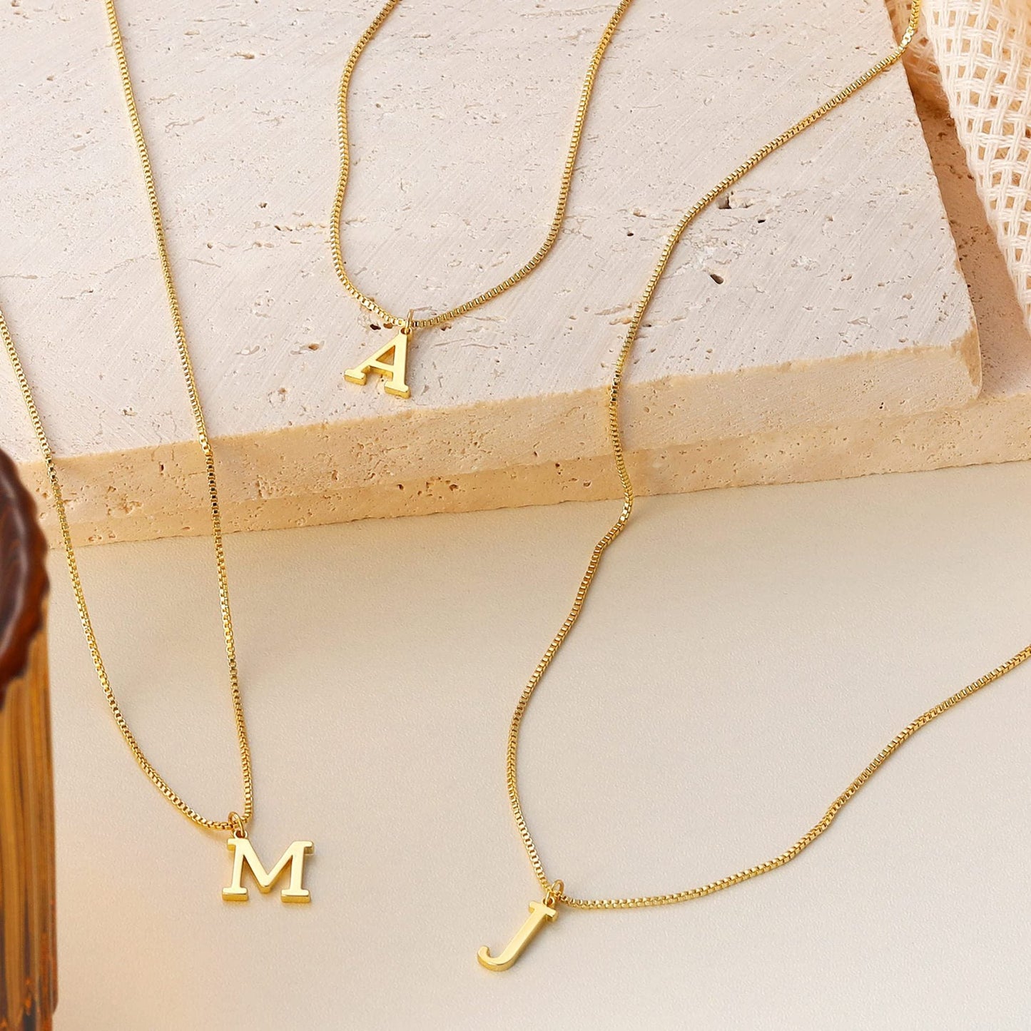 Gold Initial Necklace for Women, 14k Gold-Plated Minimal Serif Design, Adjustable Length Everyday Accessory