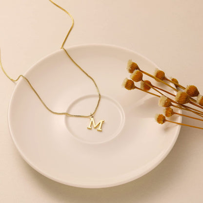 Gold Initial Necklace for Women, 14k Gold-Plated Minimal Serif Design, Adjustable Length Everyday Accessory