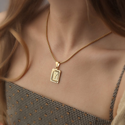 Gold Initial Necklace with Textured Rectangle Pendant – Personalized Stainless Steel Jewelry for Women