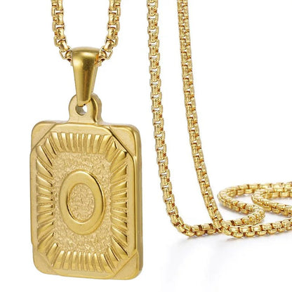 Gold Initial Necklace with Textured Rectangle Pendant – Personalized Stainless Steel Jewelry for Women