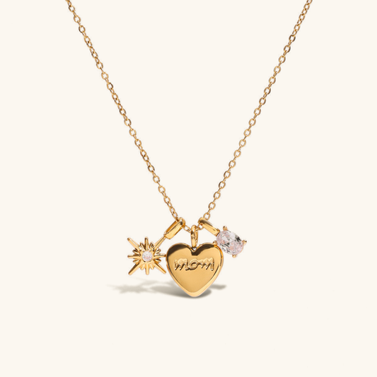 Gold Locket Necklace with Hand-Engraved Mom Charm – Waterproof, Hypoallergenic, 16-Inch Length, 17 mm Pendant 0