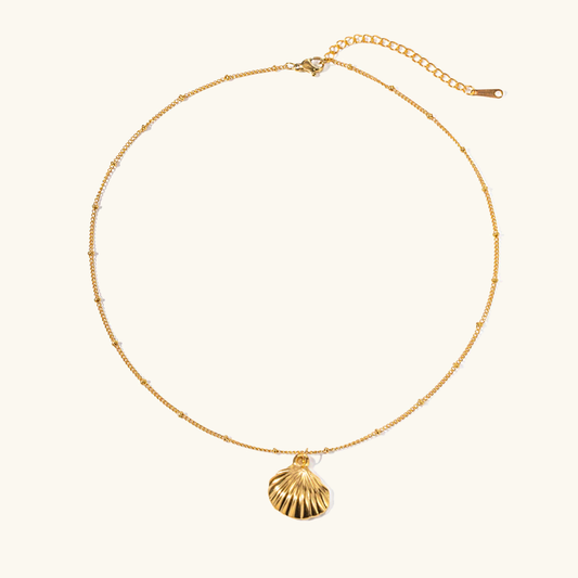 Gold Necklace with Seashell Pendant - 18k Gold-Plated Stainless Steel Gold Chain, 16-Inch Adjustable Length 0
