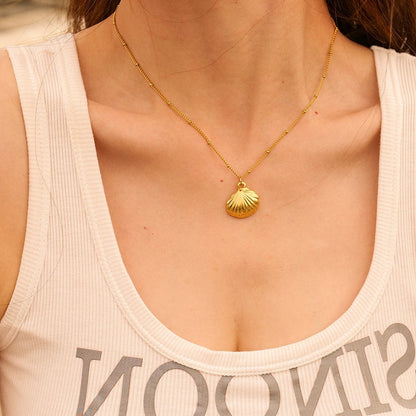 Gold Necklace with Seashell Pendant - 18k Gold-Plated Stainless Steel Gold Chain, 16-Inch Adjustable Length 1