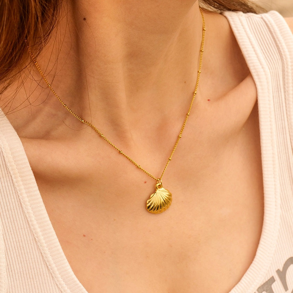 Gold Necklace with Seashell Pendant - 18k Gold-Plated Stainless Steel Gold Chain, 16-Inch Adjustable Length 2