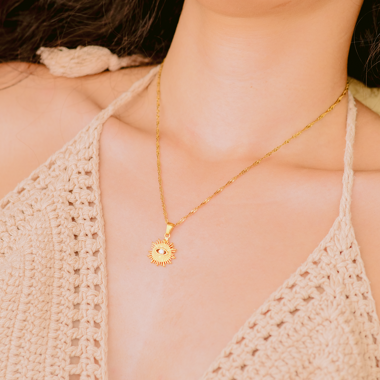 Gold Necklace with Sun Pendant - Waterproof 18k Gold-Plated Chain Jewelry for Women 1