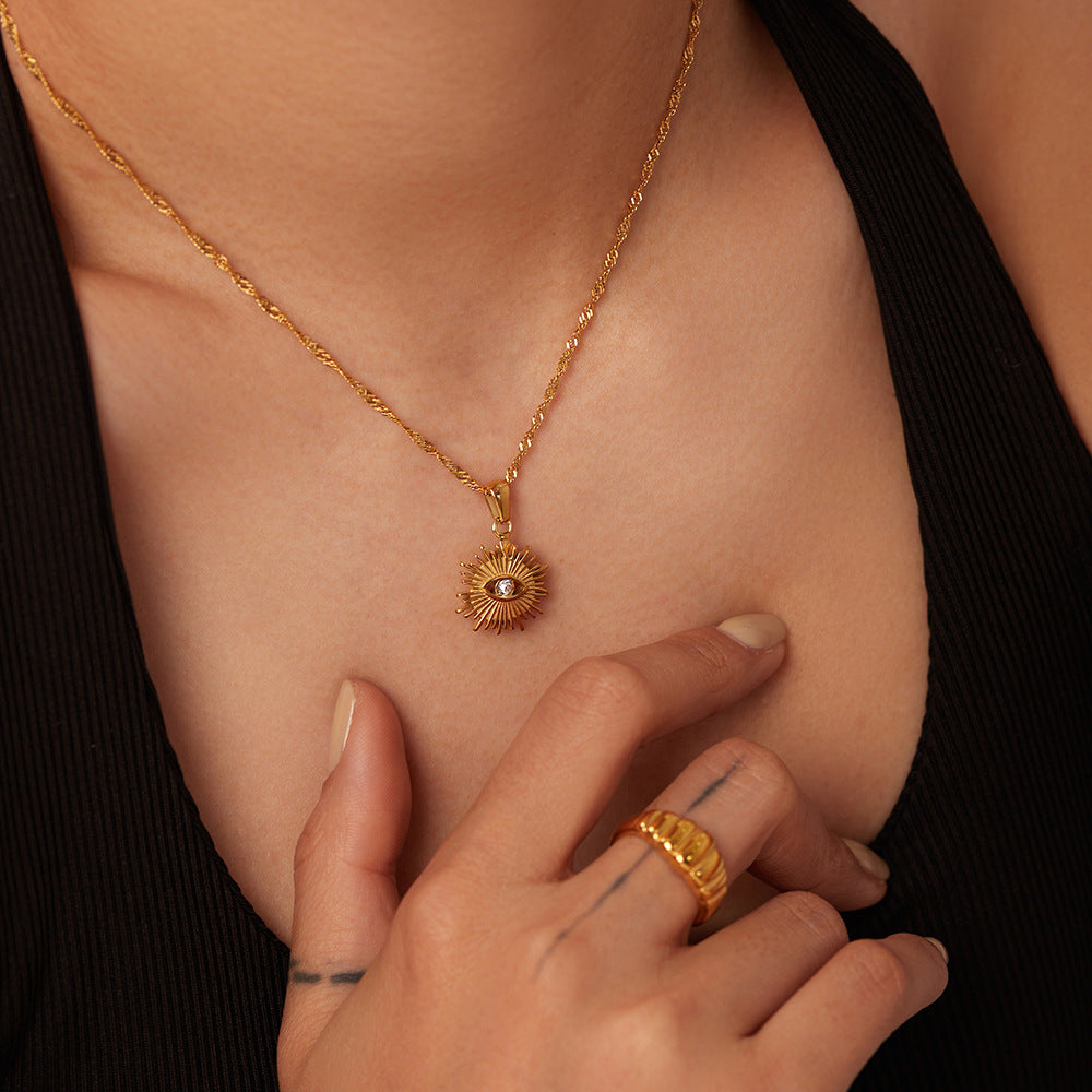 Gold Necklace with Sun Pendant - Waterproof 18k Gold-Plated Chain Jewelry for Women 2