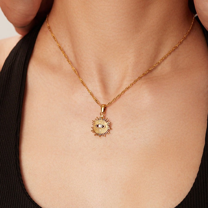 Gold Necklace with Sun Pendant - Waterproof 18k Gold-Plated Chain Jewelry for Women 3