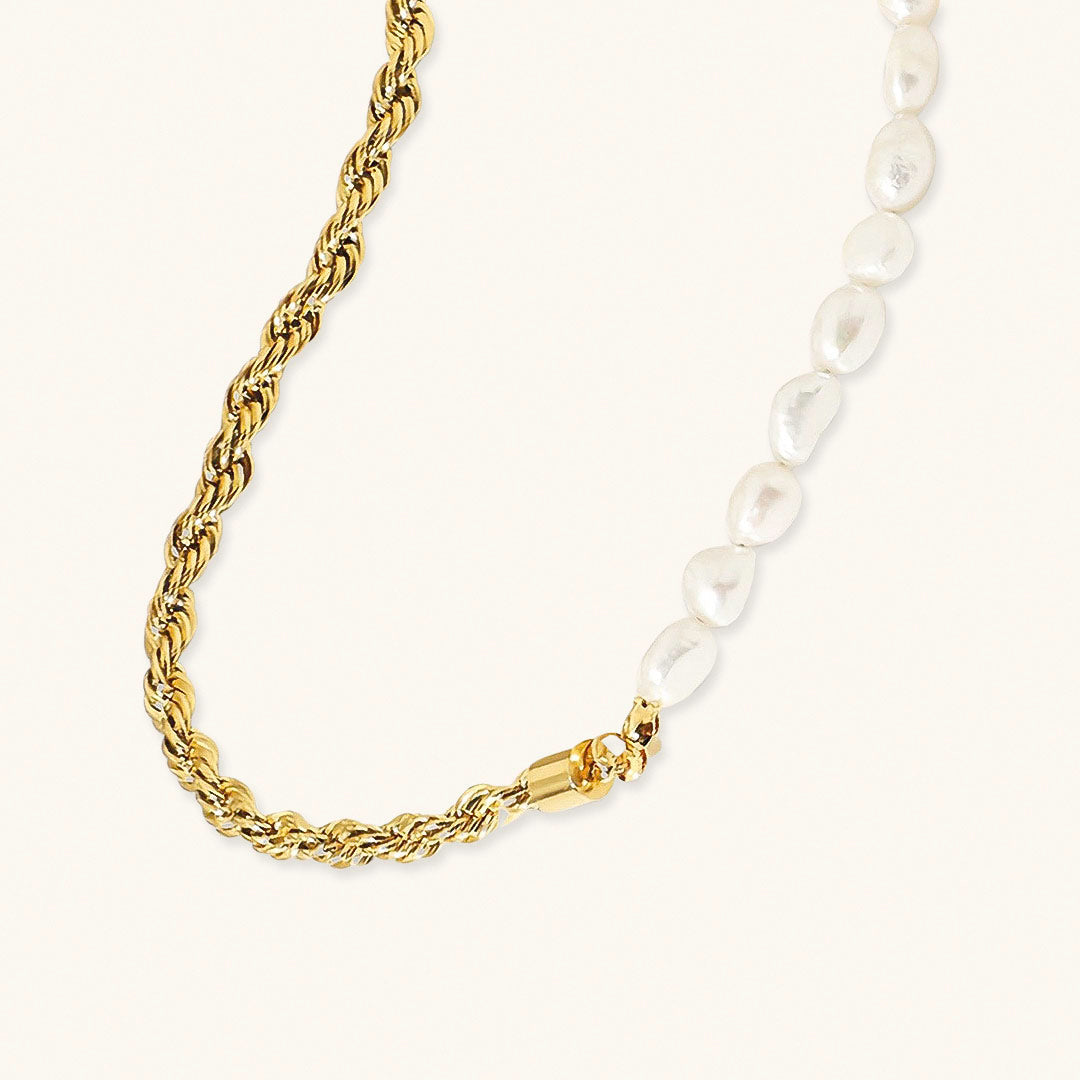 Gold Pearl Necklace with Freshwater Pearls – 18k Gold Chain, Adjustable Length 18-22 Inches, Elegant Women's Jewelry 0