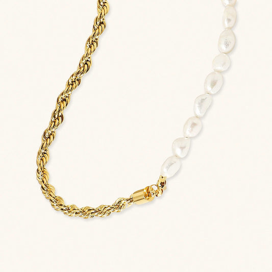 Gold Pearl Necklace with Freshwater Pearls – 18k Gold Chain, Adjustable Length 18-22 Inches, Elegant Women's Jewelry 0