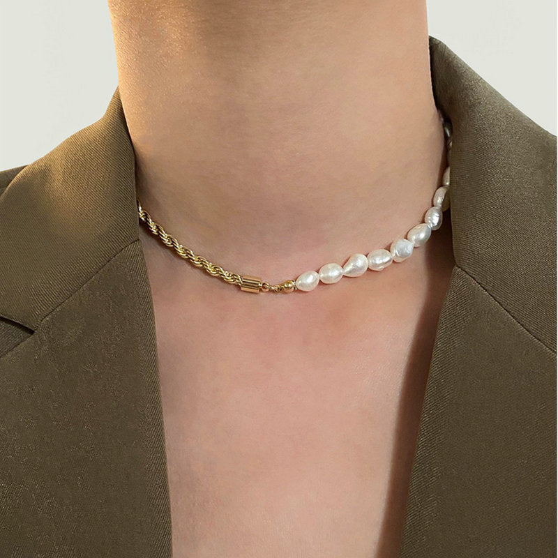 Gold Pearl Necklace with Freshwater Pearls – 18k Gold Chain, Adjustable Length 18-22 Inches, Elegant Women's Jewelry 2