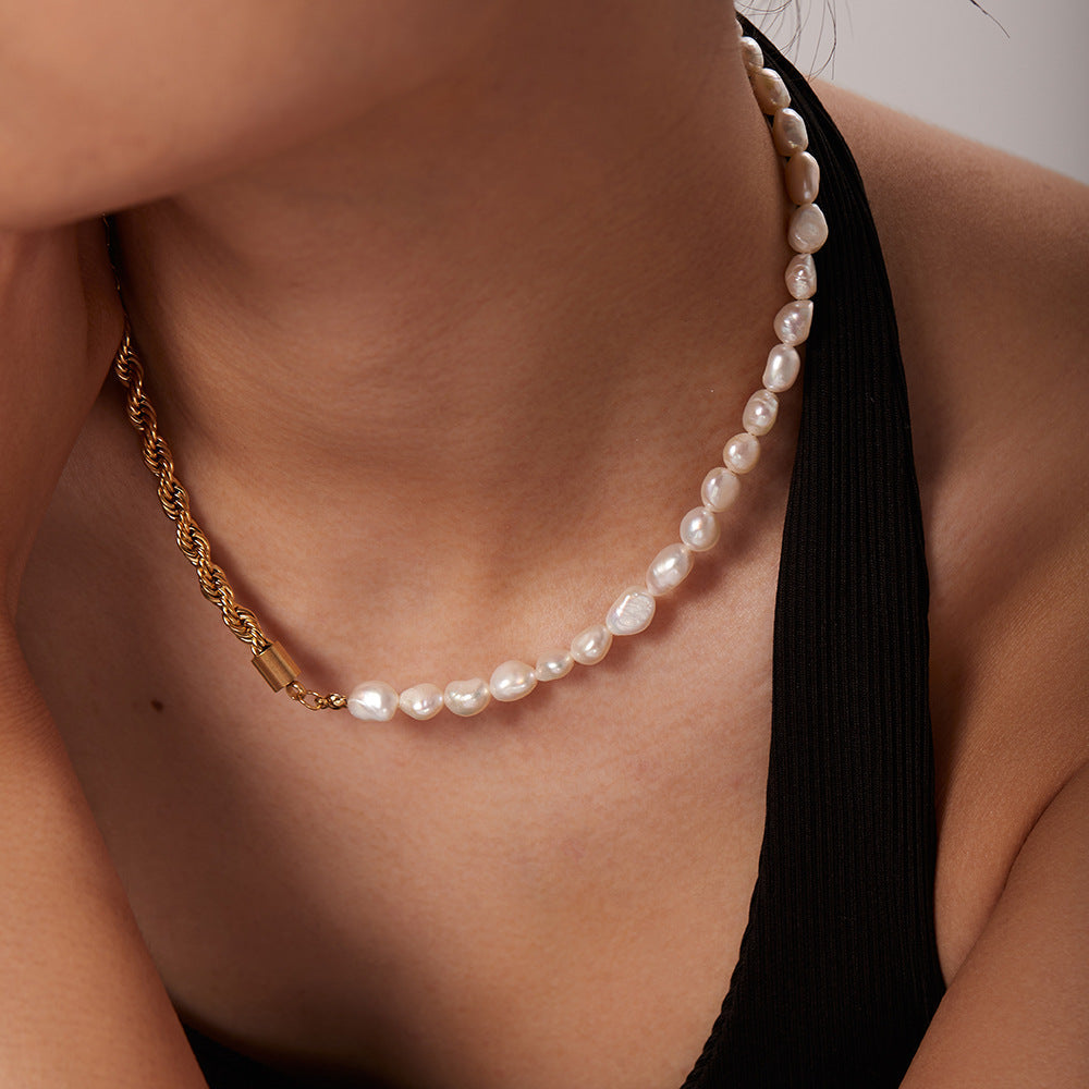 Gold Pearl Necklace with Freshwater Pearls – 18k Gold Chain, Adjustable Length 18-22 Inches, Elegant Women's Jewelry 3