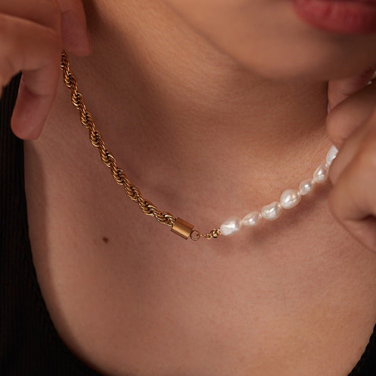 Gold Pearl Necklace with Freshwater Pearls – 18k Gold Chain, Adjustable Length 18-22 Inches, Elegant Women's Jewelry 6