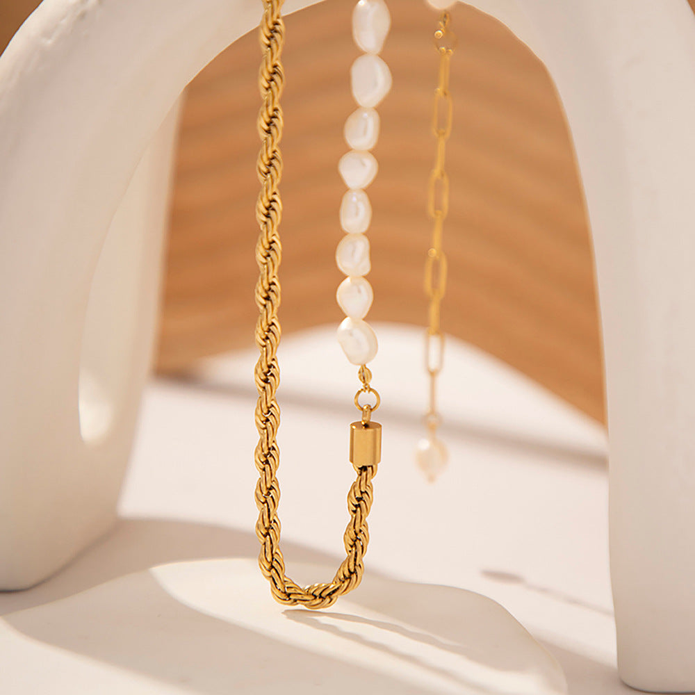 Gold Pearl Necklace with Freshwater Pearls – 18k Gold Chain, Adjustable Length 18-22 Inches, Elegant Women's Jewelry 7