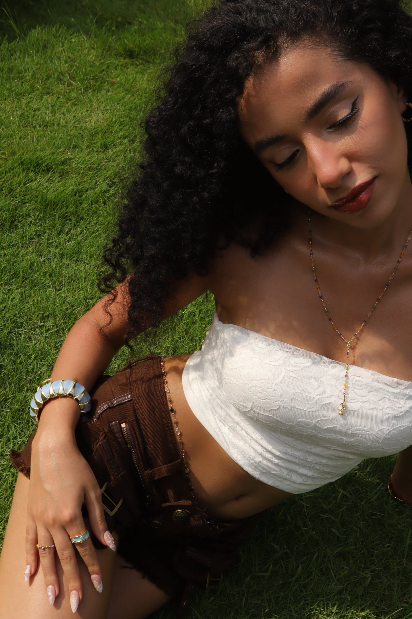 Women's Bangle Bracelet Blue Acrylic Gold Plated - 7