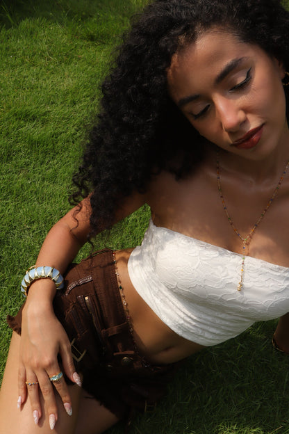 Women's Bangle Bracelet Blue Acrylic Gold Plated - 7