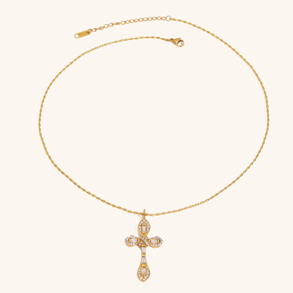 Gold Plated Diamond Crucifix Necklace for Women – Hypoallergenic Stainless Steel, 16-Inch with 2-Inch Extension 0