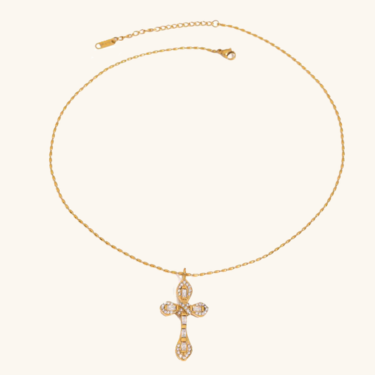 Gold Plated Diamond Crucifix Necklace for Women – Hypoallergenic Stainless Steel, 16-Inch with 2-Inch Extension 0