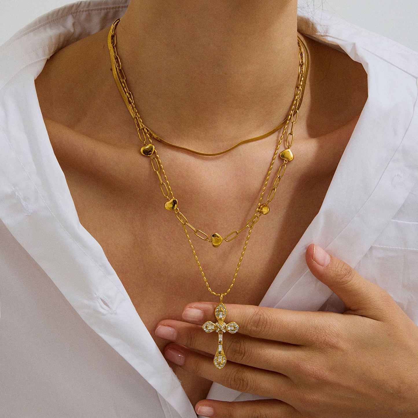 Gold Plated Diamond Crucifix Necklace for Women – Hypoallergenic Stainless Steel, 16-Inch with 2-Inch Extension 5