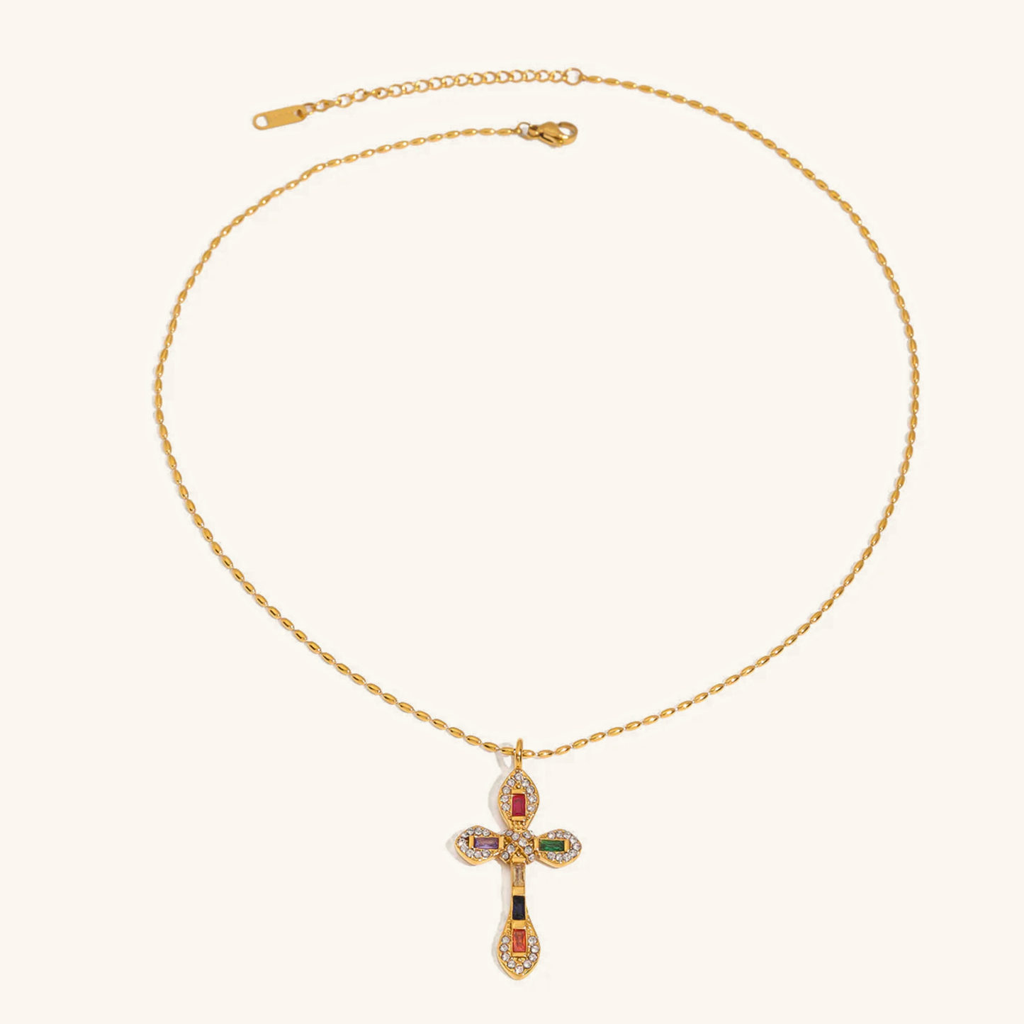 Gold Plated Diamond Crucifix Necklace for Women – Hypoallergenic Stainless Steel, 16-Inch with 2-Inch Extension 6