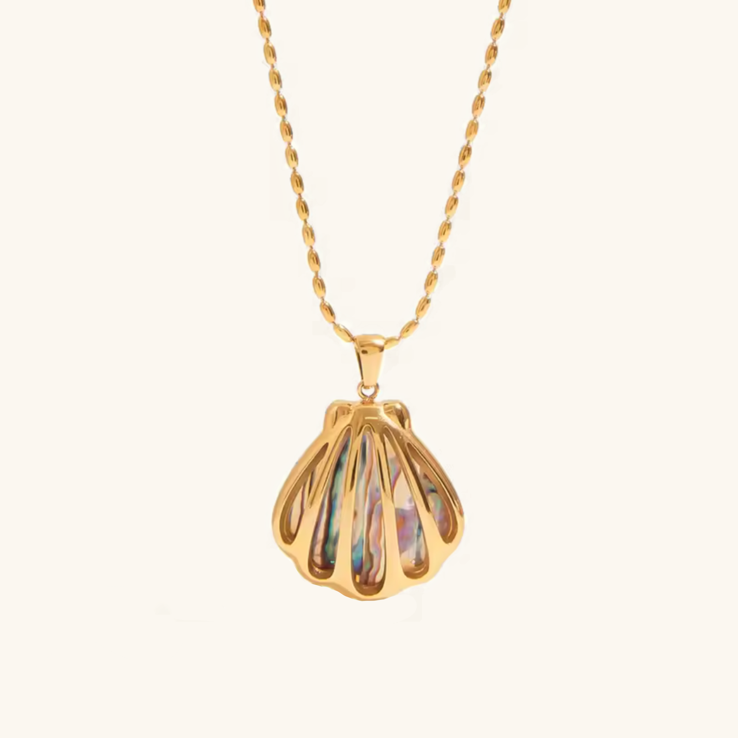 Gold Seashell Pendant Necklace with Opal Shimmer – Waterproof, Hypoallergenic Stainless Steel Jewelry for Women, 18-Inch Length 0