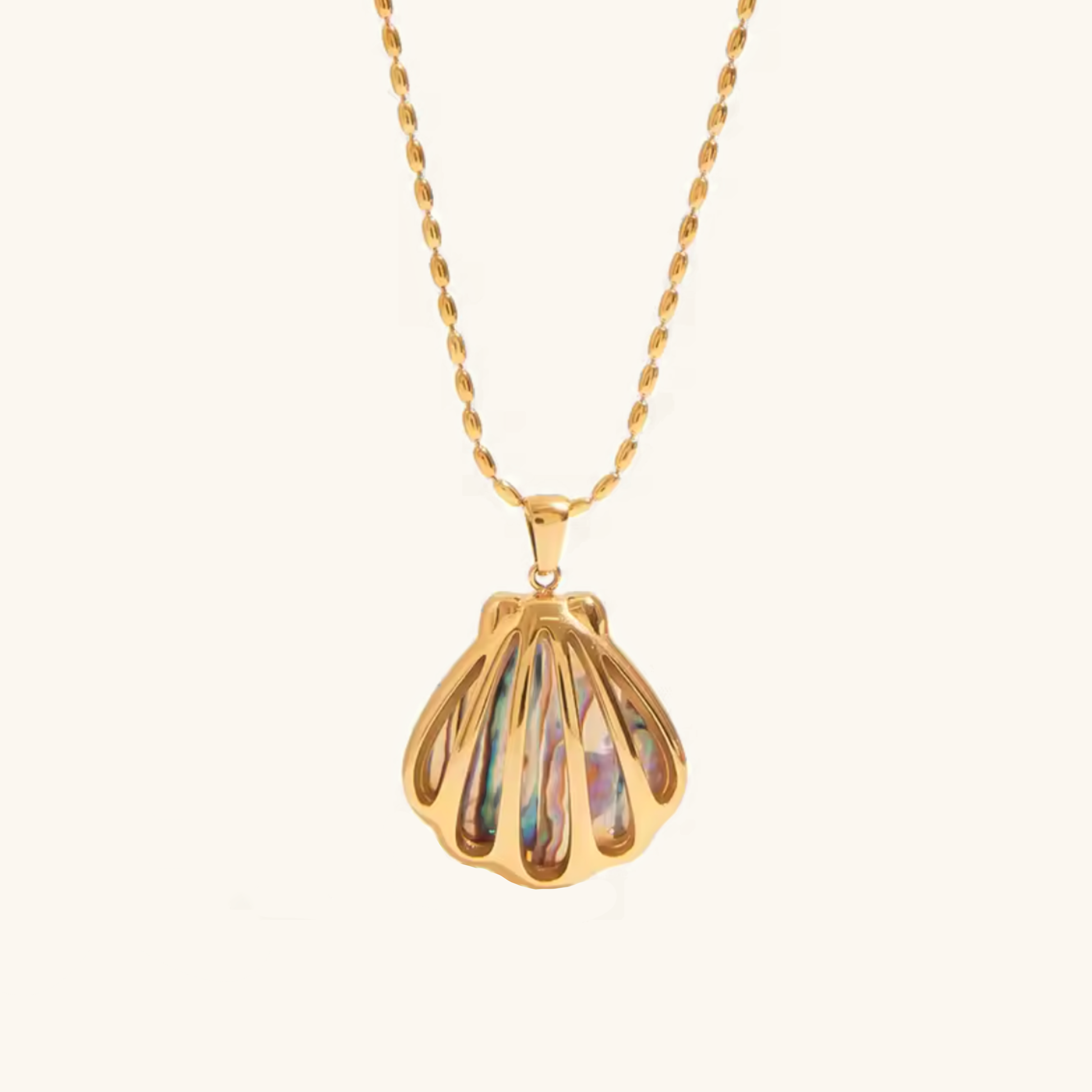 Gold Seashell Pendant Necklace with Opal Shimmer – Waterproof, Hypoallergenic Stainless Steel Jewelry for Women, 18-Inch Length 0