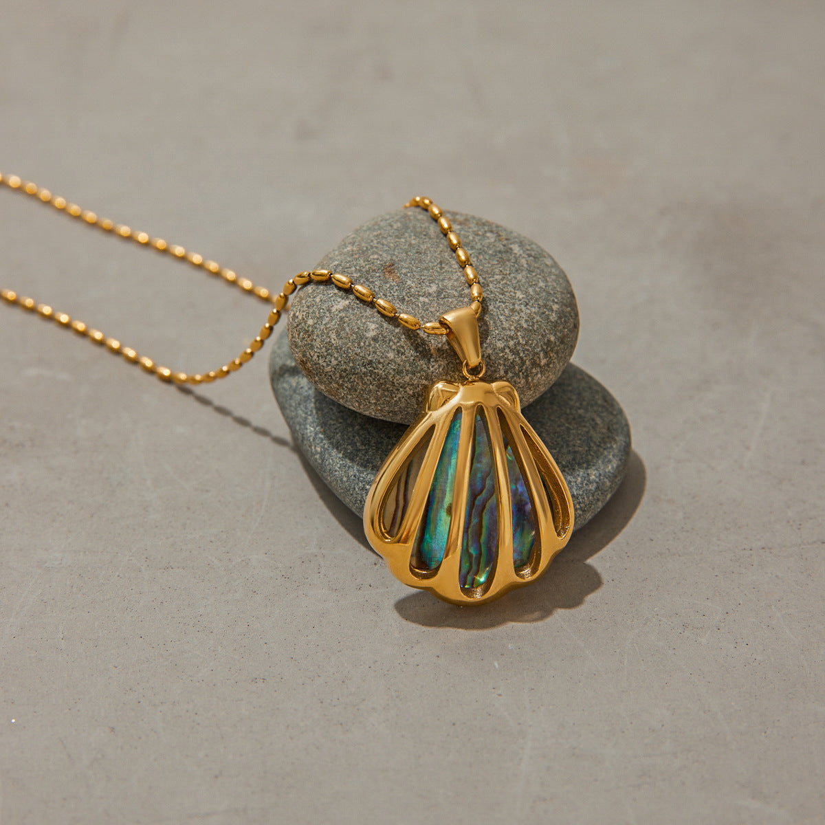 Gold Seashell Pendant Necklace with Opal Shimmer – Waterproof, Hypoallergenic Stainless Steel Jewelry for Women, 18-Inch Length 2