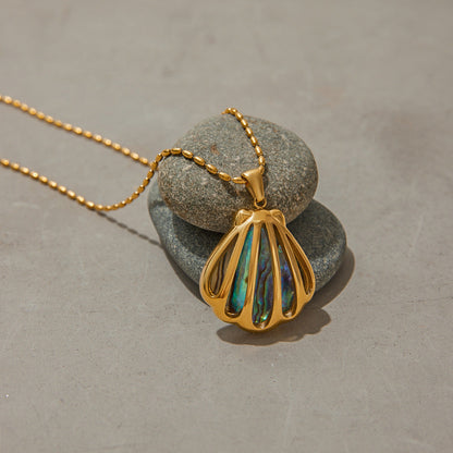 Gold Seashell Pendant Necklace with Opal Shimmer – Waterproof, Hypoallergenic Stainless Steel Jewelry for Women, 18-Inch Length 2