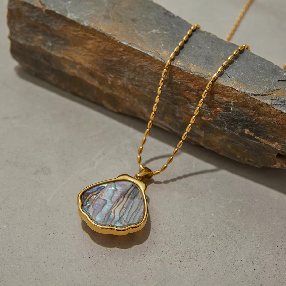 Gold Seashell Pendant Necklace with Opal Shimmer – Waterproof, Hypoallergenic Stainless Steel Jewelry for Women, 18-Inch Length 3