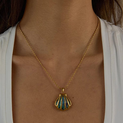 Gold Seashell Pendant Necklace with Opal Shimmer – Waterproof, Hypoallergenic Stainless Steel Jewelry for Women, 18-Inch Length 5