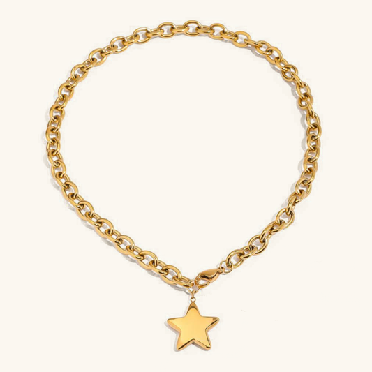 Gold Star Pendant Necklace – 18k Gold Plated Stainless Steel, Waterproof, Hypoallergenic, 16-Inch Chain 0